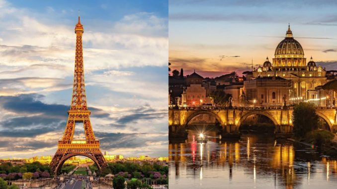 Collage: Paris, Frankreich (rechts) und Rom, Italien (links) / Nürnberger Blatt