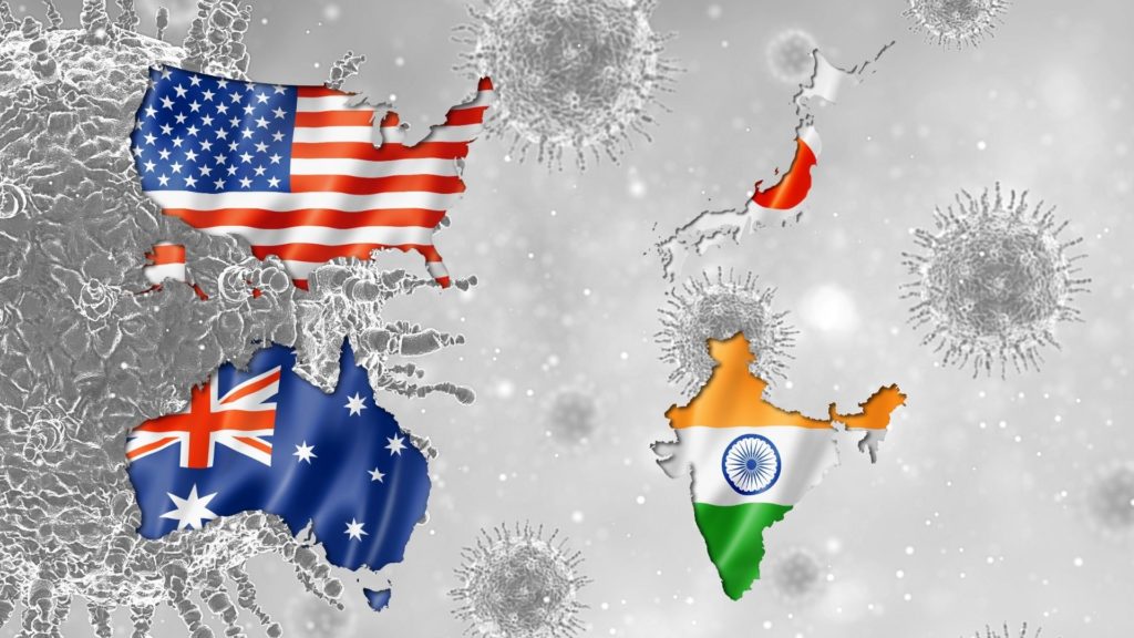 Corona-Zusammenarbeit zwischen den Ländern USA, Indien, Japan und Australien - Collage: Nürnberger Blatt