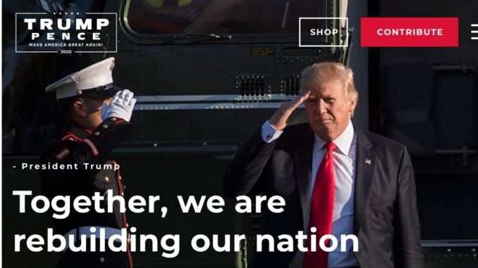 Screenshot Web-Wahlauftritt von Donald Trump