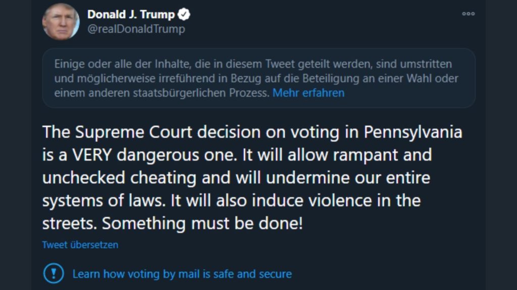 Screenshot Tweet von Donald Trump