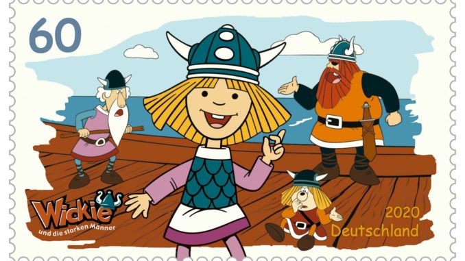 Wickie-Briefmarke - Bild: Jennifer Dengler, Bonn; Nach Waldemar Bonsels „Die Biene Maja“; Studio 100 Media; Motiv „Wickie“: Studio 100 Media