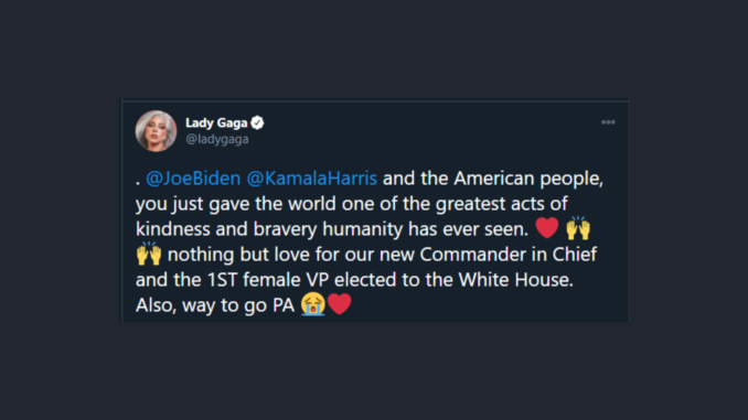 Lady Gaga gratuliert Joe Biden zum Wahlsieg - Bild: Twitter/Lady Gaga