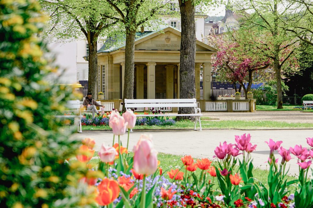 Bayerisches Staatsbad in Bad Kissingen erblüht zum Frühling